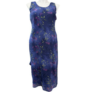 Vintage K Petite Dress Size 14P Blue Floral Sleeveless